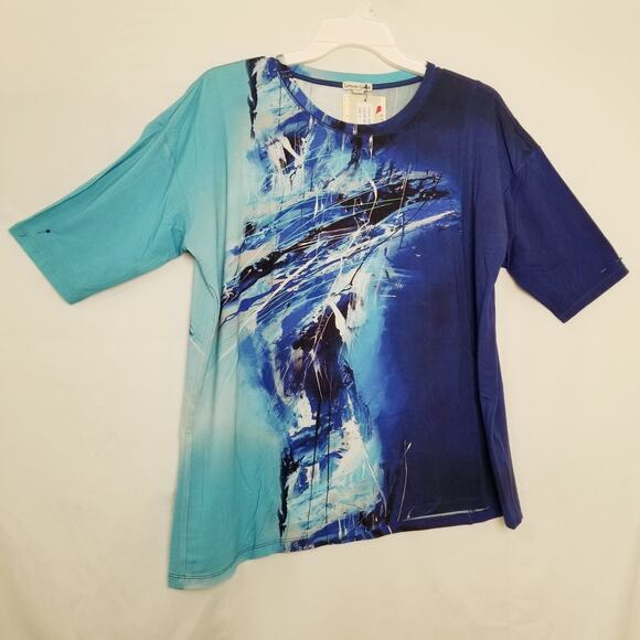 NWT's - Lemon Grass - Blue Print Tunic Pullover Short Sleeve Crew Neck Size S - Picture 12 of 12